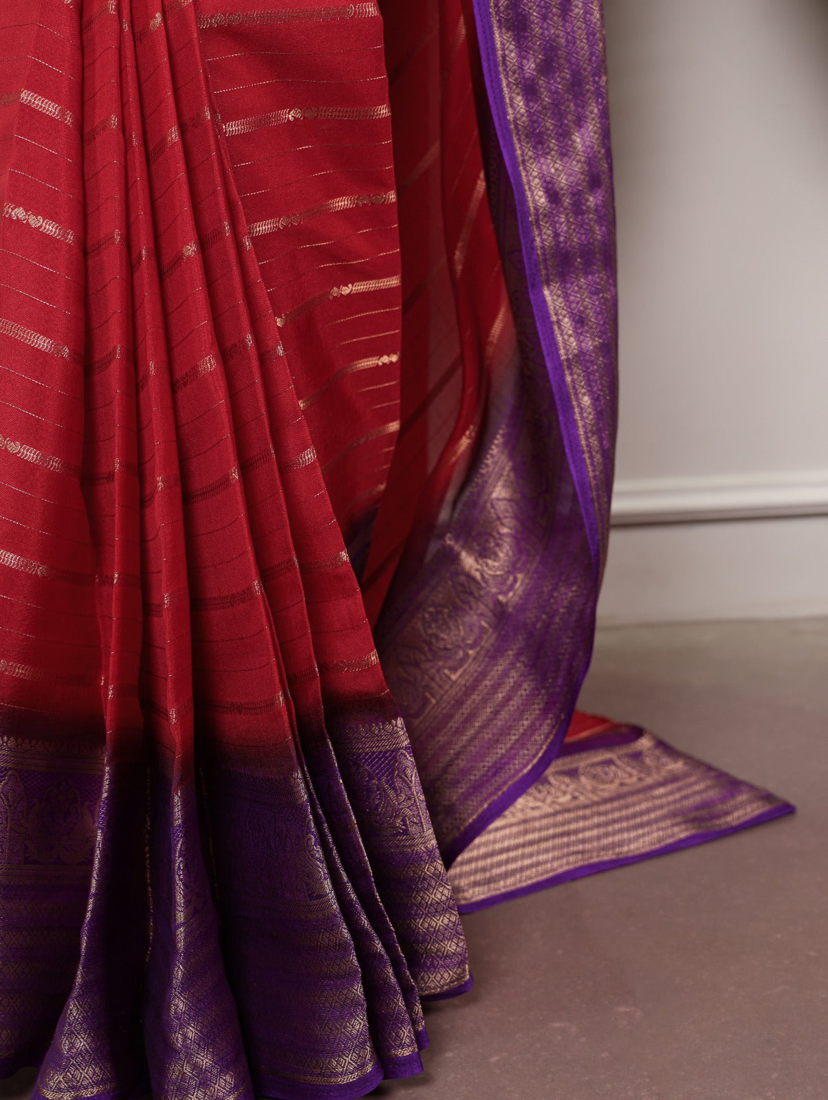 Red Soft Crepe Stripe Weaving Saree