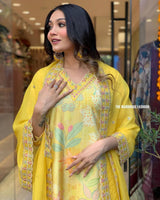 YELLOW MASLEEN SILK WITH ORGANZA DUPATTA