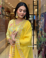 YELLOW MASLEEN SILK WITH ORGANZA DUPATTA