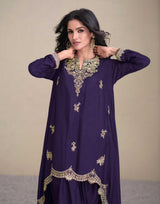 Purple Premium Silk Fabric Embroidered