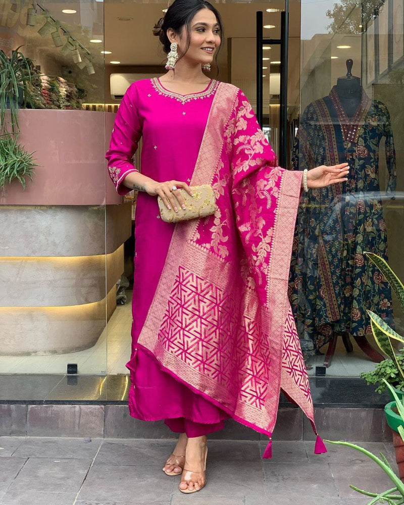 Pink Heavy Banana Chanderi Silk Suit