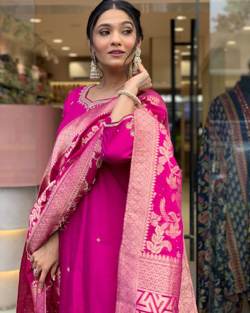 Pink Heavy Banana Chanderi Silk Suit