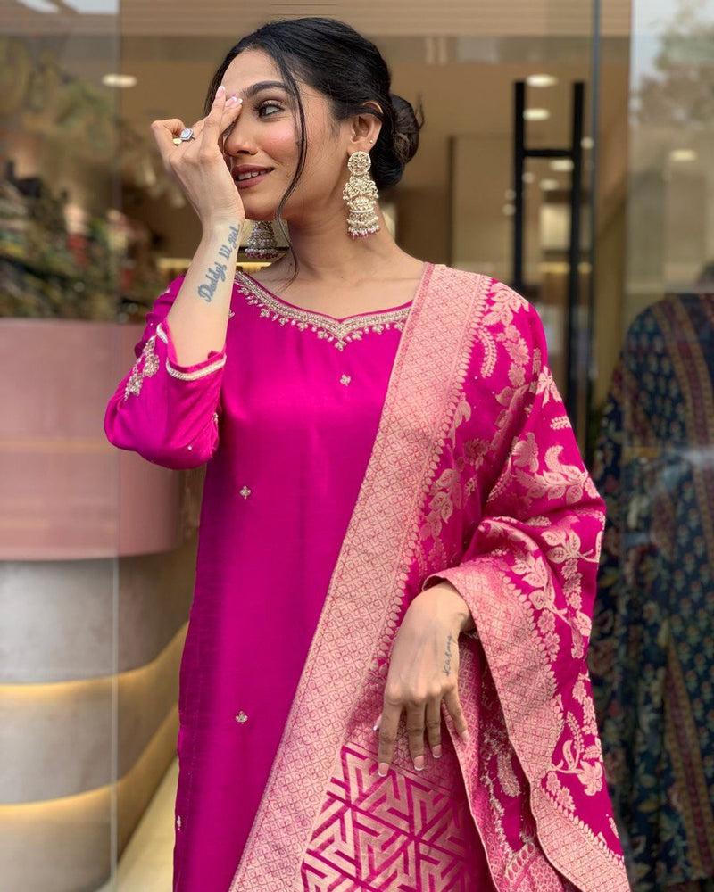 Pink Heavy Banana Chanderi Silk Suit