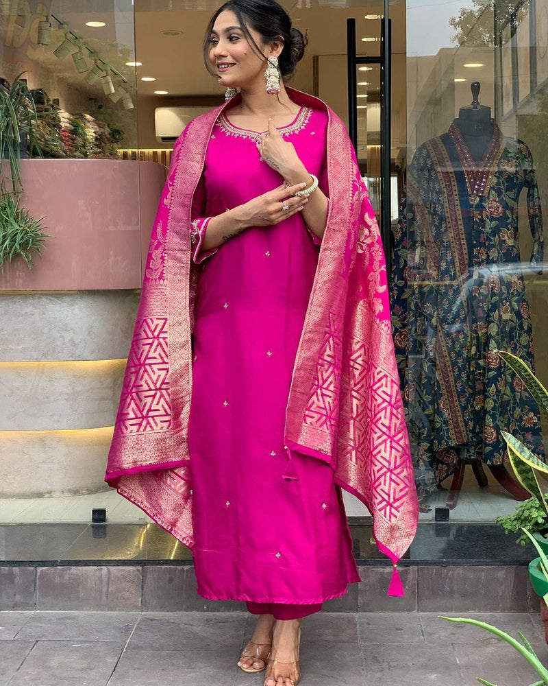 Pink Heavy Banana Chanderi Silk Suit