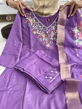 Purple & Blue Chanderi Silk Suit Set