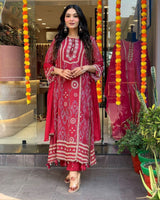 Red Printed thread kodi Suit Set