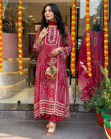 Red Printed thread kodi Suit Set
