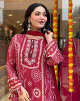 Red Printed thread kodi Suit Set