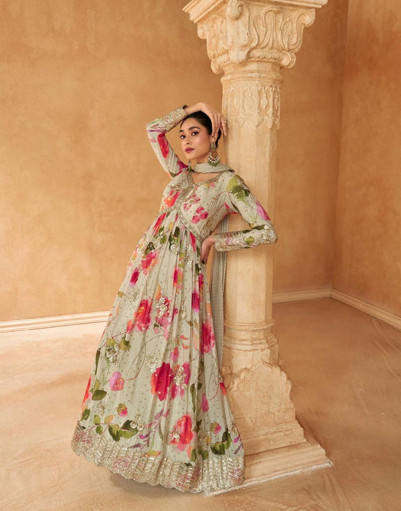 Beautiful Floral Chinon silk Gown