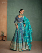 Pink & Blue Heavy Embroidered wedding Gown