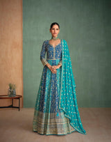 Pink & Blue Heavy Embroidered wedding Gown