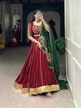 Chanderi Lehenga with zari line gota patti