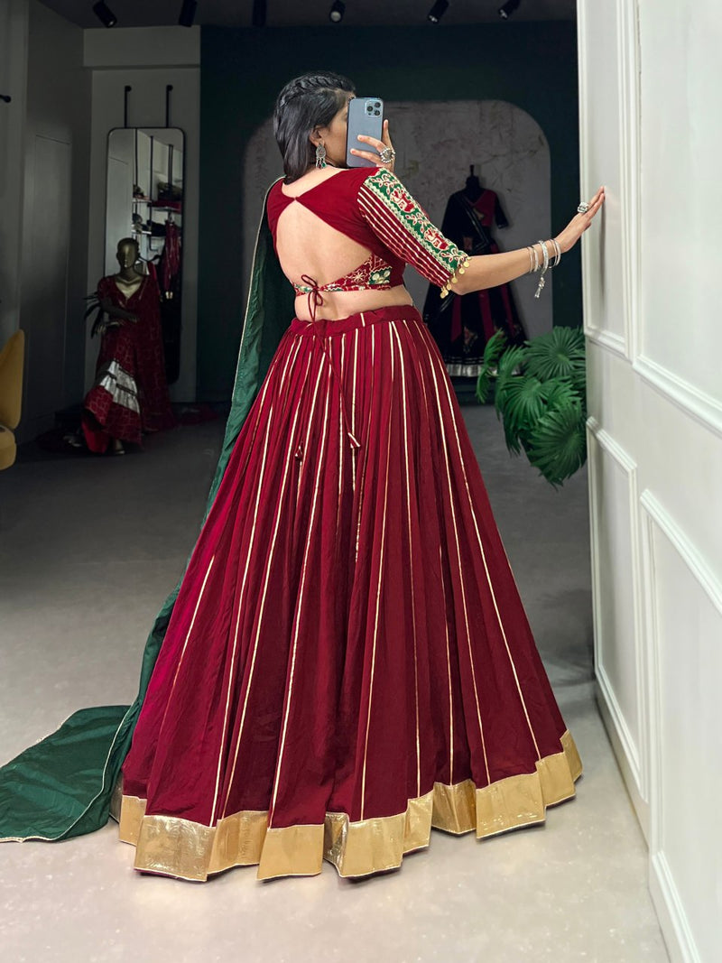 Chanderi Lehenga with zari line gota patti