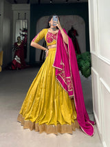 Chanderi Lehenga with zari line gota patti