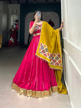 Chanderi Lehenga with zari line gota patti