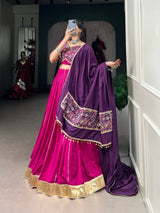 Chanderi Lehenga with zari line gota patti