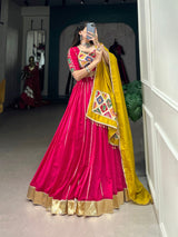 Chanderi Lehenga with zari line gota patti