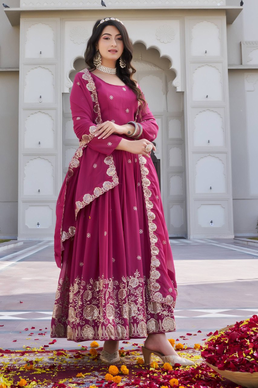 Festival Faux Georgette Long Gown with Dupatta