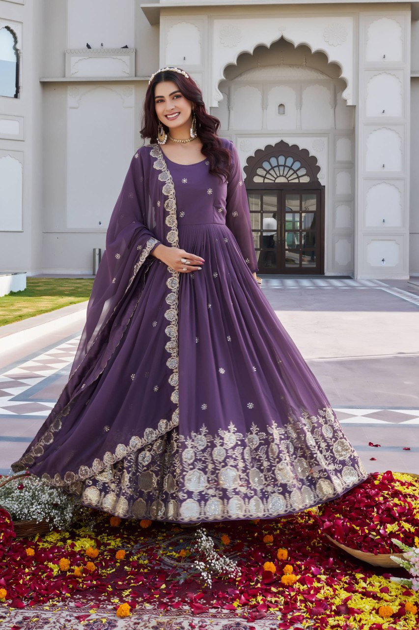 Festival Faux Georgette Long Gown with Dupatta