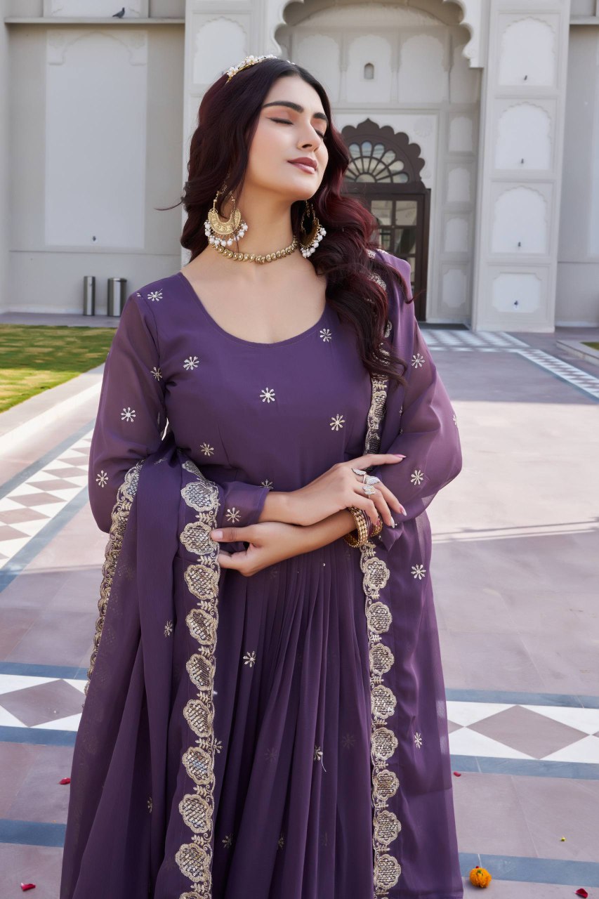 Festival Faux Georgette Long Gown with Dupatta