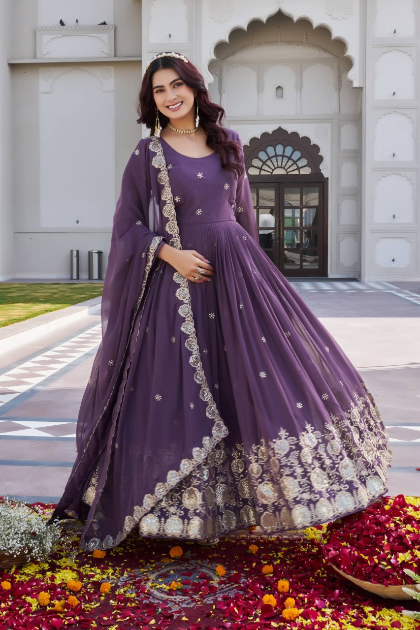 Festival Faux Georgette Long Gown with Dupatta
