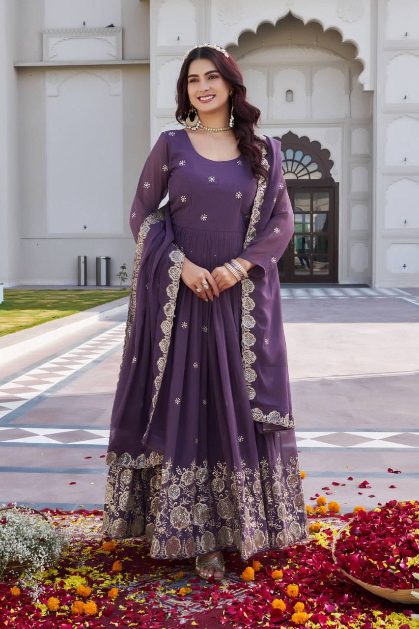 Festival Faux Georgette Long Gown with Dupatta