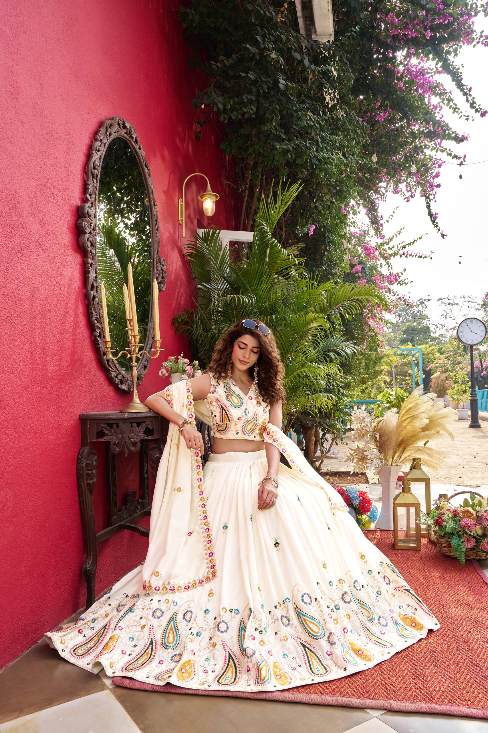 luxurious Pure Vichitra Lehenga with heavy embroidery sequence