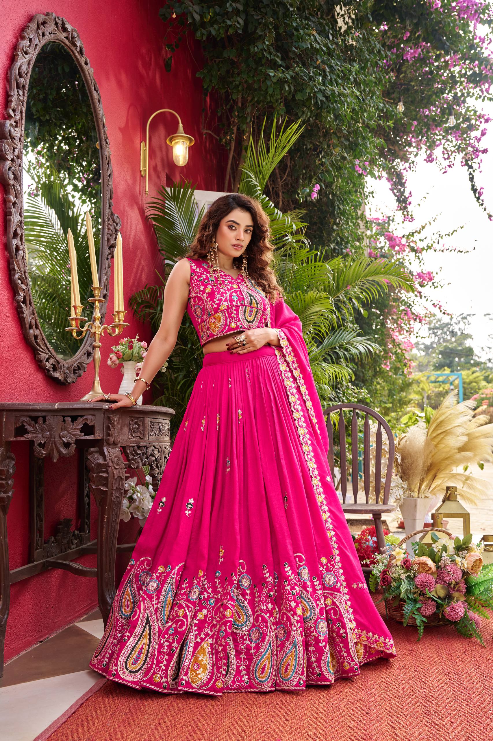 luxurious Pure Vichitra Lehenga with heavy embroidery sequence