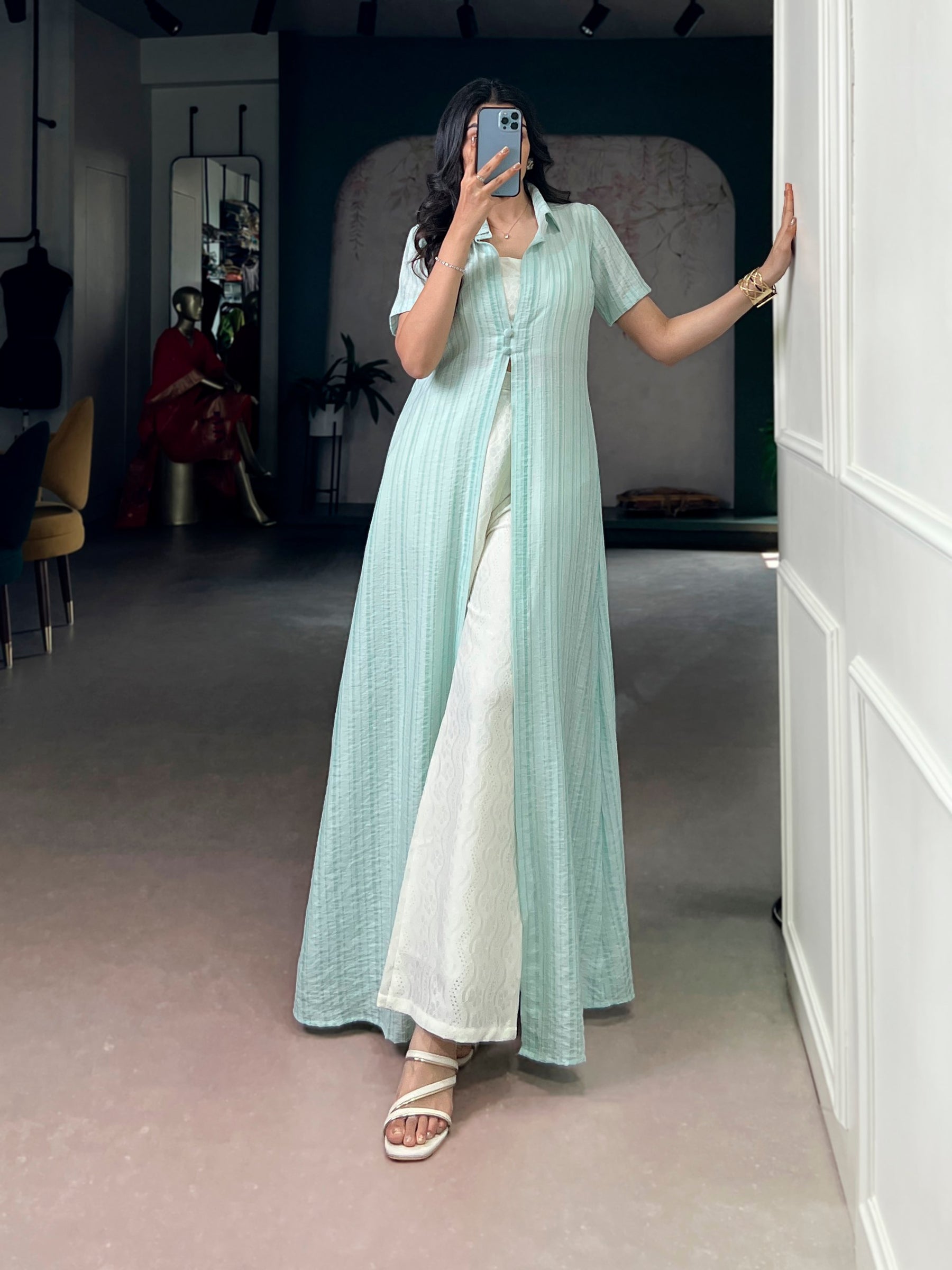 Indo-Fusion Layered Co-Ord Set with Stylish Shrug