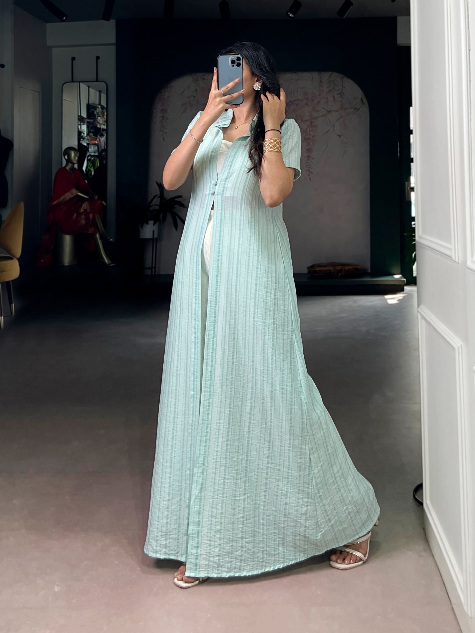 Indo-Fusion Layered Co-Ord Set with Stylish Shrug