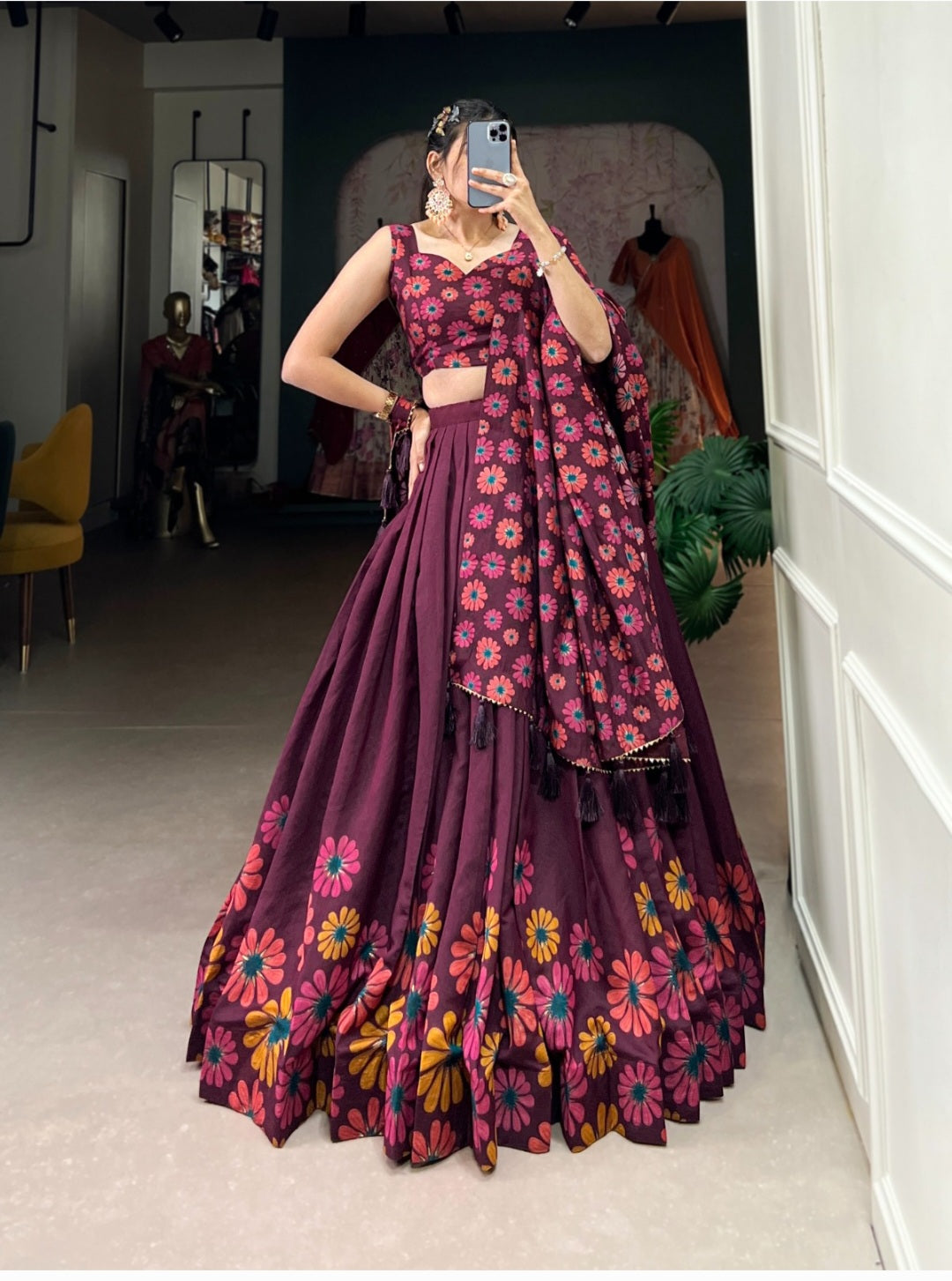 Tussar Silk Floral Lehenga Choli