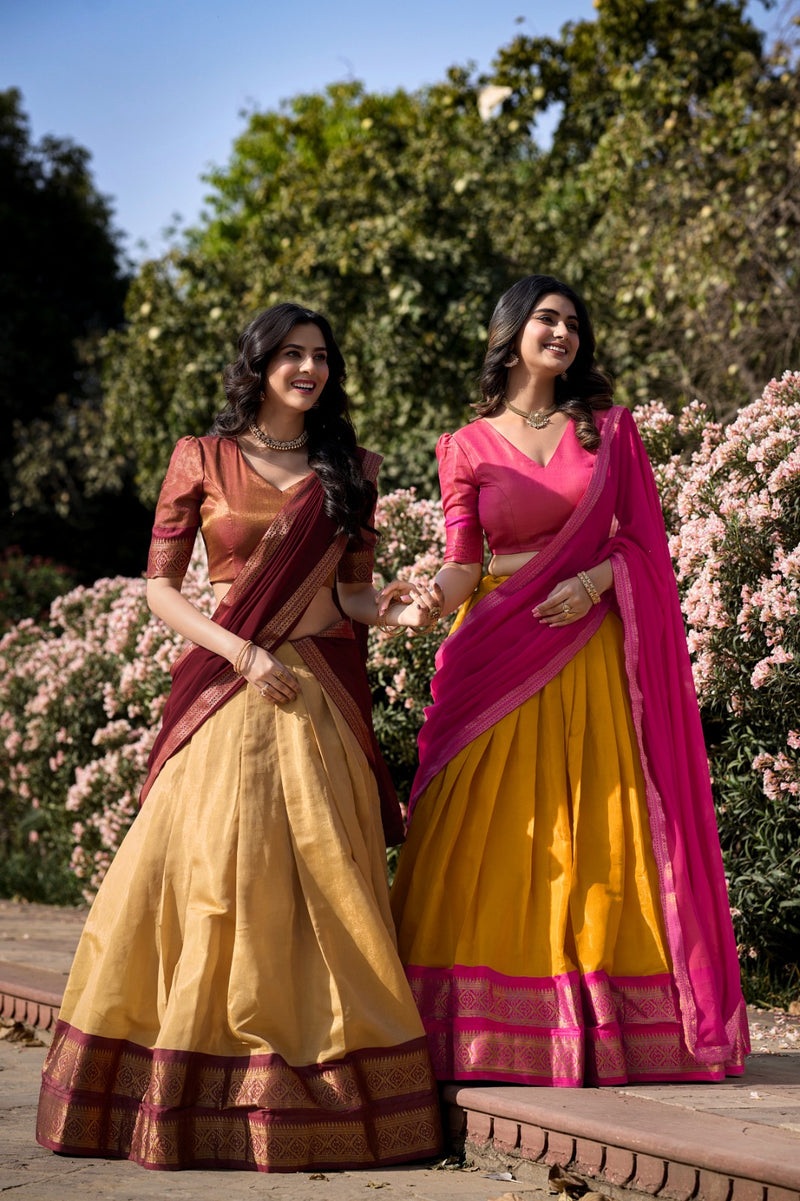 The South India--style Kanchipuram silk lehenga