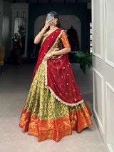 Stunning Zari Adorned Jacquard Silk Lehenga with Graceful Georgette Dupatta