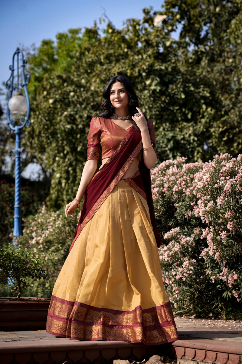 The South India--style Kanchipuram silk lehenga