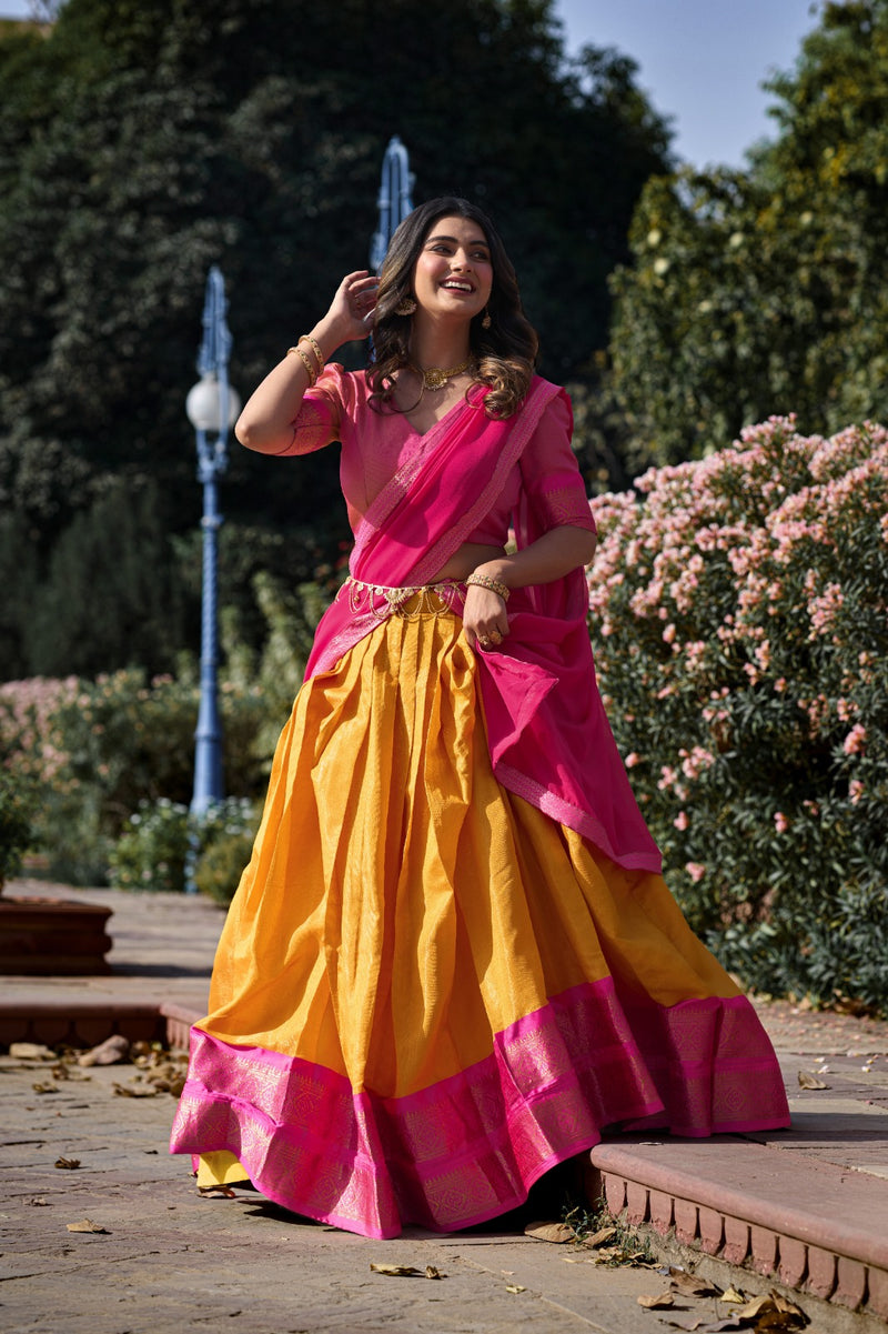 The South India--style Kanchipuram silk lehenga