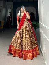 Stunning Zari Adorned Jacquard Silk Lehenga with Graceful Georgette Dupatta