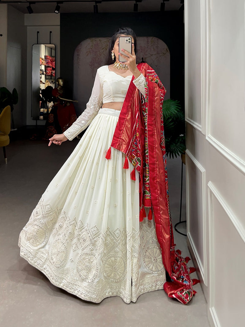 lucknowi paper mirror work lehenga