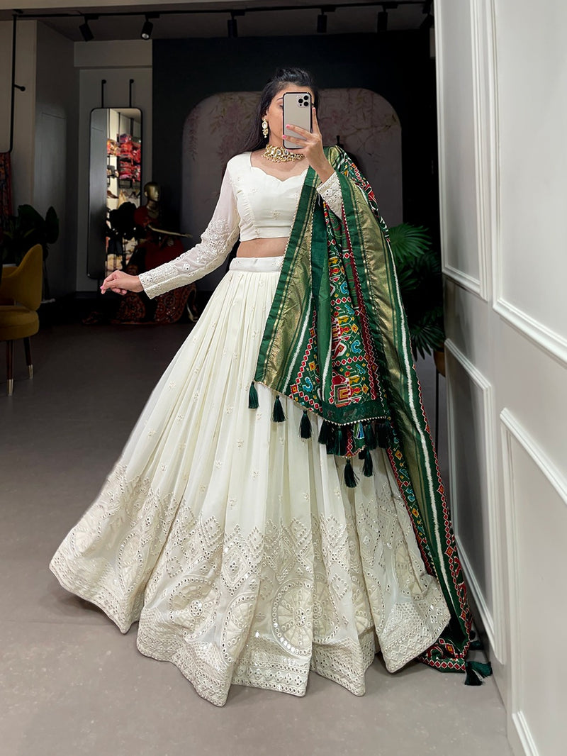 lucknowi paper mirror work lehenga