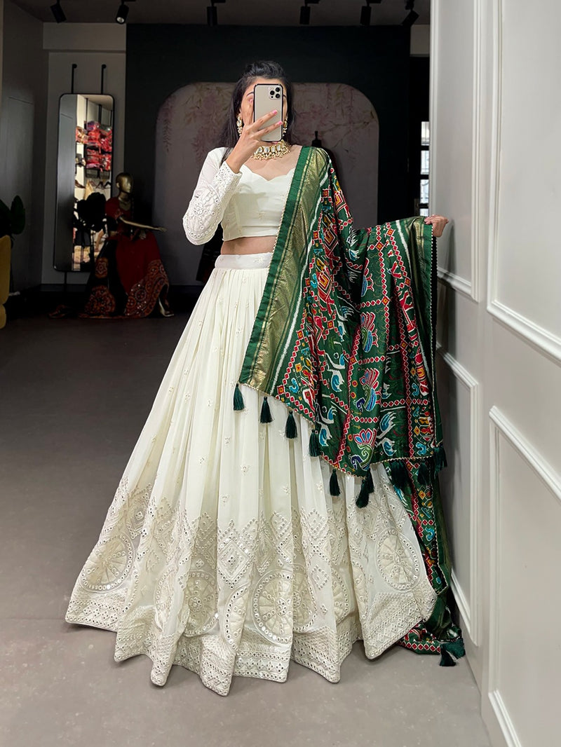 lucknowi paper mirror work lehenga