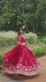 Red Rangoli Silk Lehenga Choli