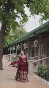 Maroon Rangoli Silk with Sequins & Thread Embroidery Lehenga