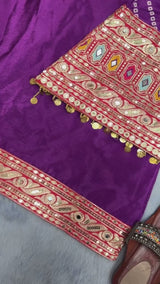 Purple Heavy chinon silk with embroidery mirror handwork