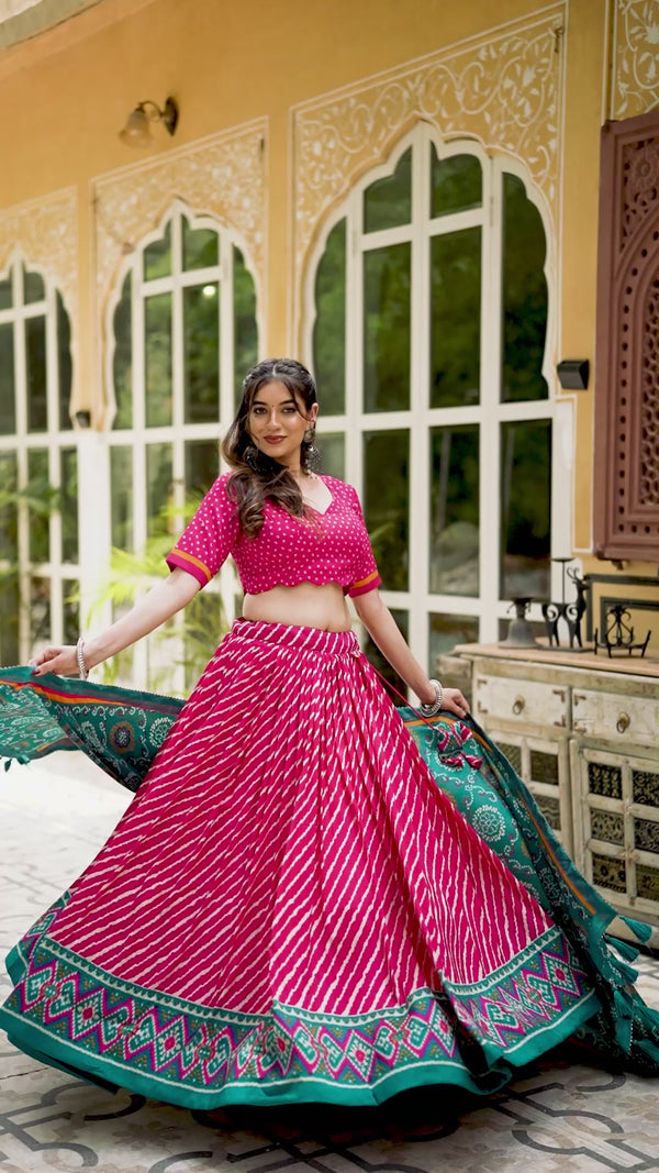 Tussar Silk Leheriya Print Lehenga Choli