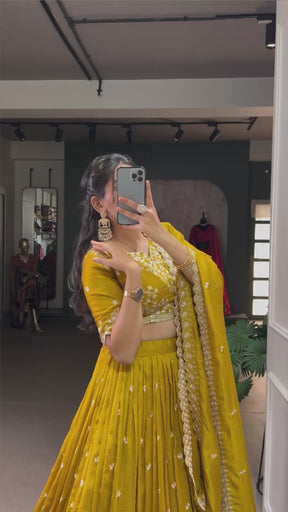 Musturd luxurious Vichitra Silk Lehenga