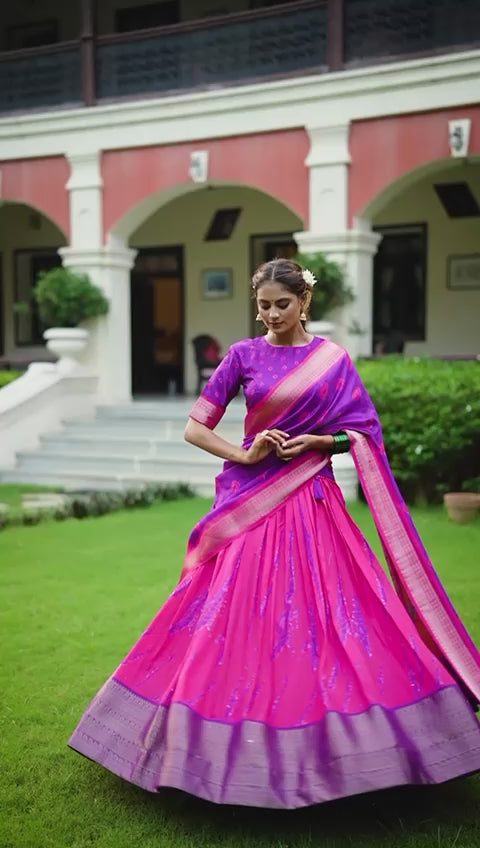 PINK & GREEN Shibori Print Dola Silk Lehenga