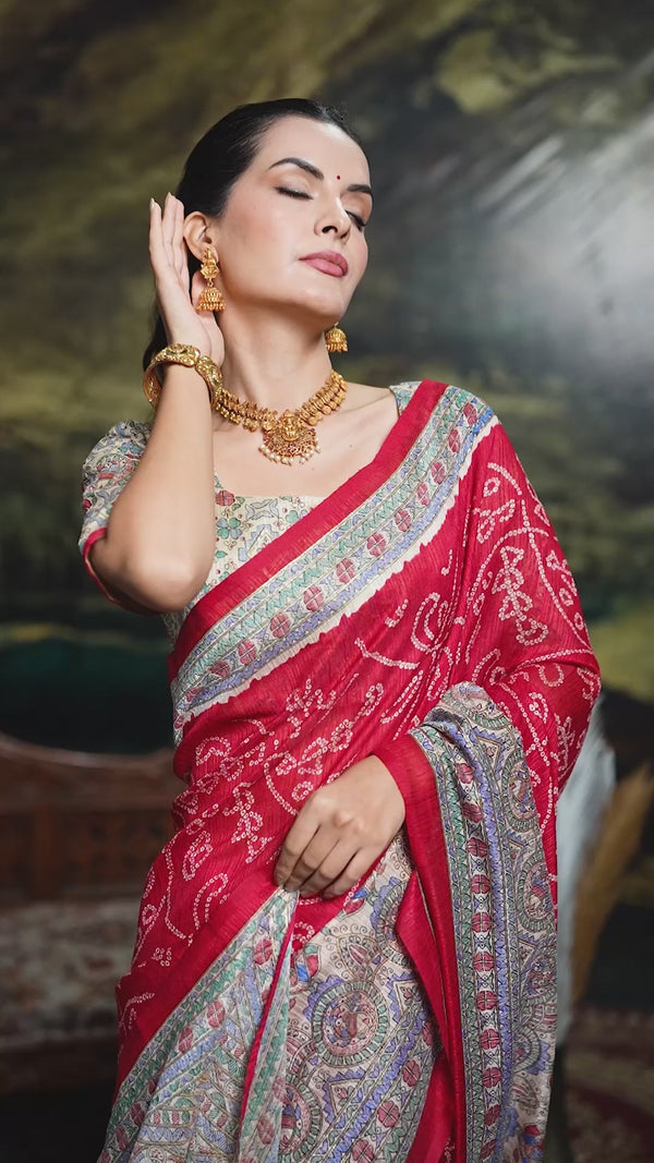 Fusion of Madhubani & Bandhej Saree