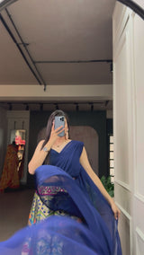 Blue & Wine Banarasi Lehenga Choli