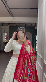 lucknowi paper mirror work lehenga