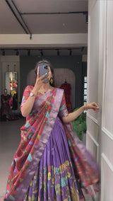 Purple Kalamkari Elegance Dola Silk Lehenga Choli