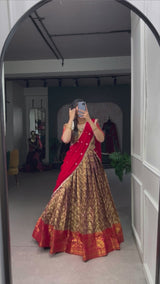 Stunning Zari Adorned Jacquard Silk Lehenga with Graceful Georgette Dupatta